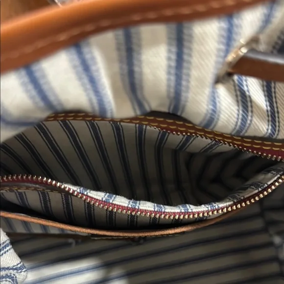 Dooney & Bourke Italian Nylon Navy and Brown Hobo Drawstring Bag - Picture 12 of 15